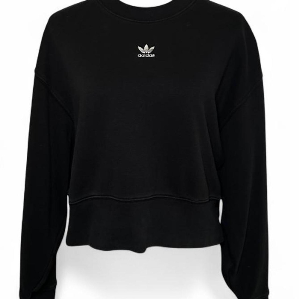 Adidas Originals Black Embroidered Mini Trefoil Cropped Sweatshirt Pullover S